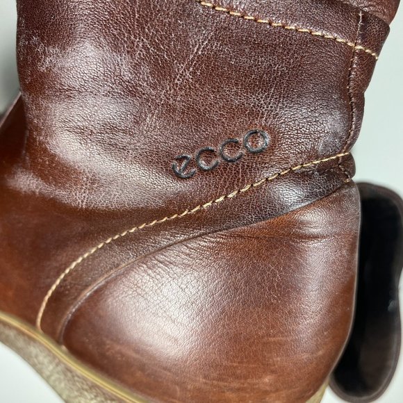 Ecco Women Boots Ankle High Wedge Zip Up Leather Brown Sz 7 - Picture 11 of 16